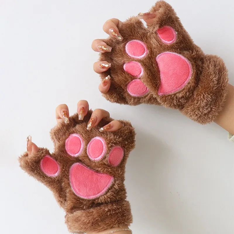 Kawaii Cat Claw Kids Boy Girl Gloves Sweet Five Fingers Half-finger Mittens for Children Autumn Winter Warm Thickened Gloves