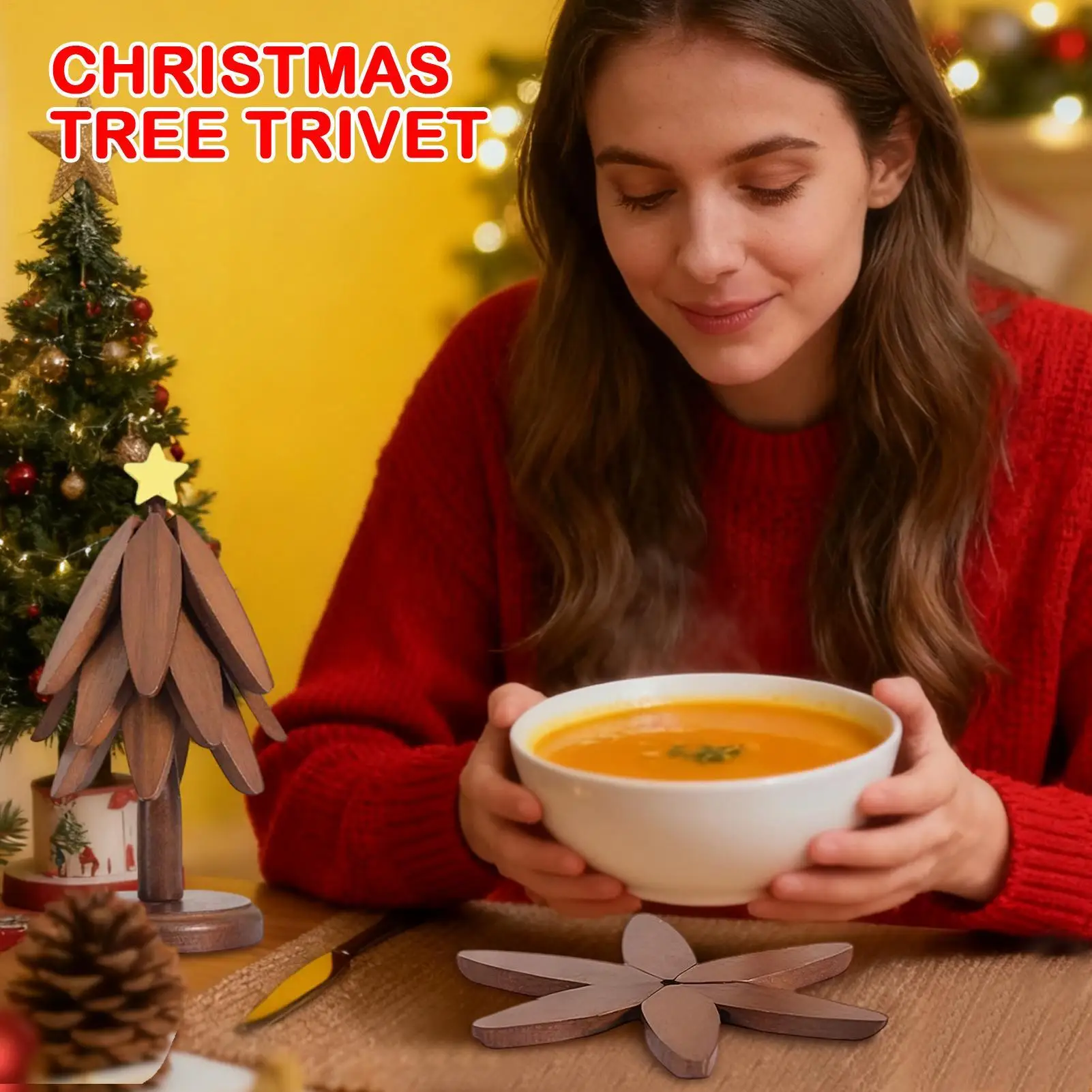 Wooden Coaster Tree Anti-Slip Foldable Wood Table Coaster Teapot Holder Christmas Hot Pot Holder Protection For Home Restaurant