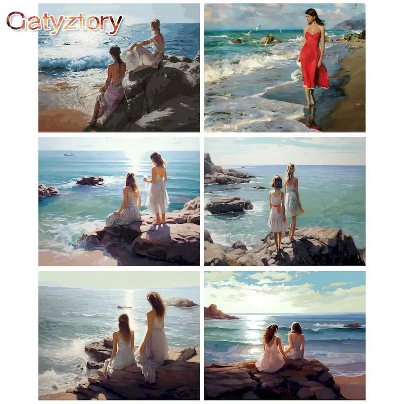 

GATYZTORY Picture By Numbers Seaside Girl Diy Painting By Numbers Modern Wall Art Picture By Numbers Painting & Calligraphy For