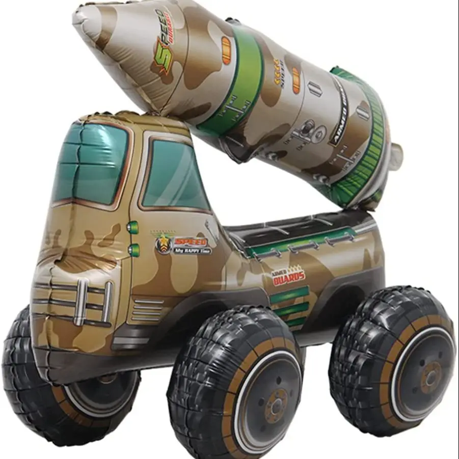 4D selbststehendes Raketenfahrzeug, Tankfolienballon, Spielzeug, Streitkräfte, thematische Geburtstagsballons für Armee, Tarnung, Party-Dekoration – Detail 5