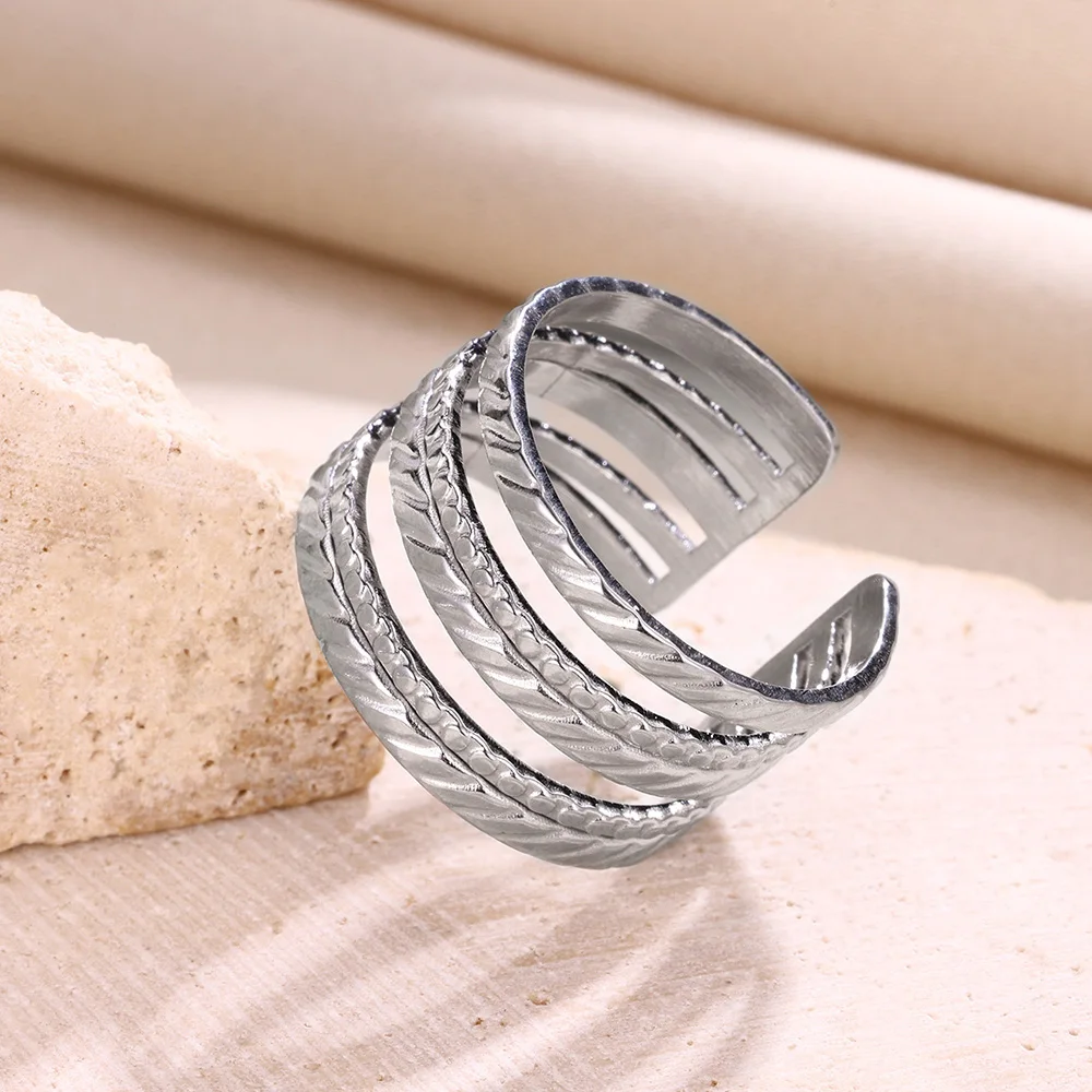 316L Edelstahl Ringe Für Frauen Geometrische Herz Breiten Ring Einstellbare Offenen Ring Mode Schmuck Valentinstag Geschenk – Detail 25