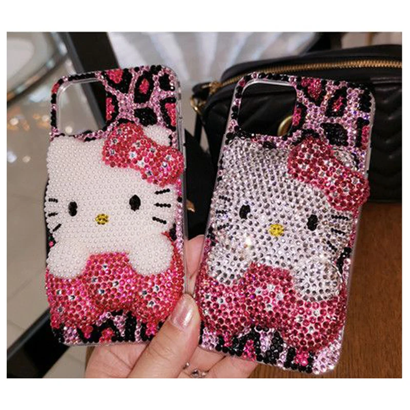 

Sanrio Kawaii Hello Kitty Iphone14Pro Max Apple Plus Mobile Phone Case 14Plus Rhinestone 13 Cartoon 12 Protective Cover Female