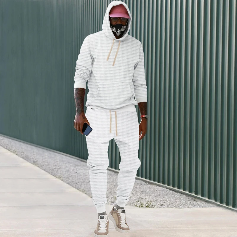 

Mens Hoodie Two Piece Tracksuits Fashion Solid Color Long Sleeve Hooded Sweatshirt And Trousers Sets Men Casual Streetwear Suits