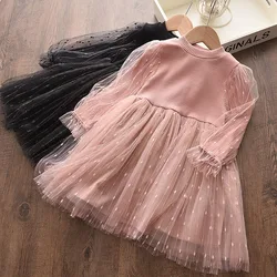 Menoea Baby Girl Cute Costume Fall 2023 Children Mesh Cotton Dress with Long Puff Sleeve Princess Dresses Winter Dress for Girls