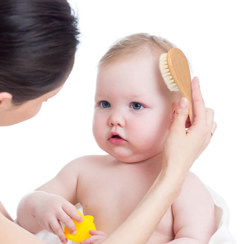 Newborn Baby Wool Baby Wooden Brush Comb Newborn Hair Brush Infant Head Massager Portable Baby Comb Hair Bath Brush Comb New 2