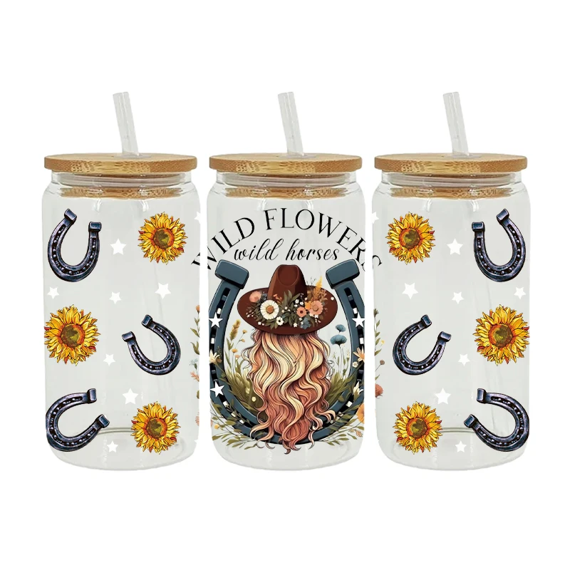UV DTF Transfer Cowboy Theme For 16oz Libbey Glasses Wraps Cup Can DIY Decals