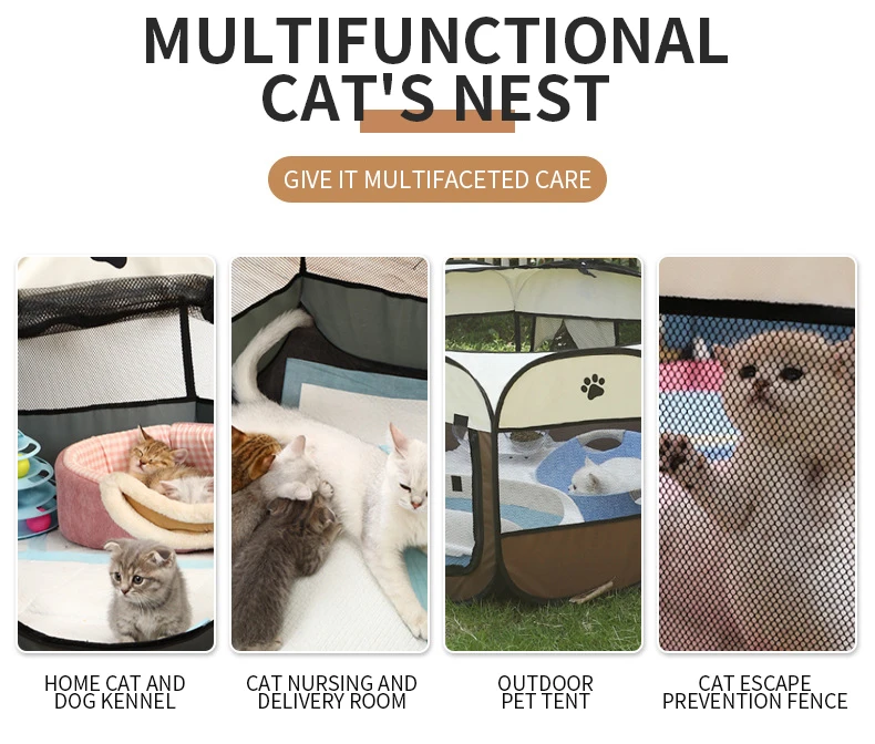 Haustierzelt, tragbar, faltbar, achteckiger Zaun, Katzenbett, zum Osten, für den Außenbereich, Haustiernest, Hundebett für Welpen und kleine, mittelgroße Katzen, Frences – Detail 6