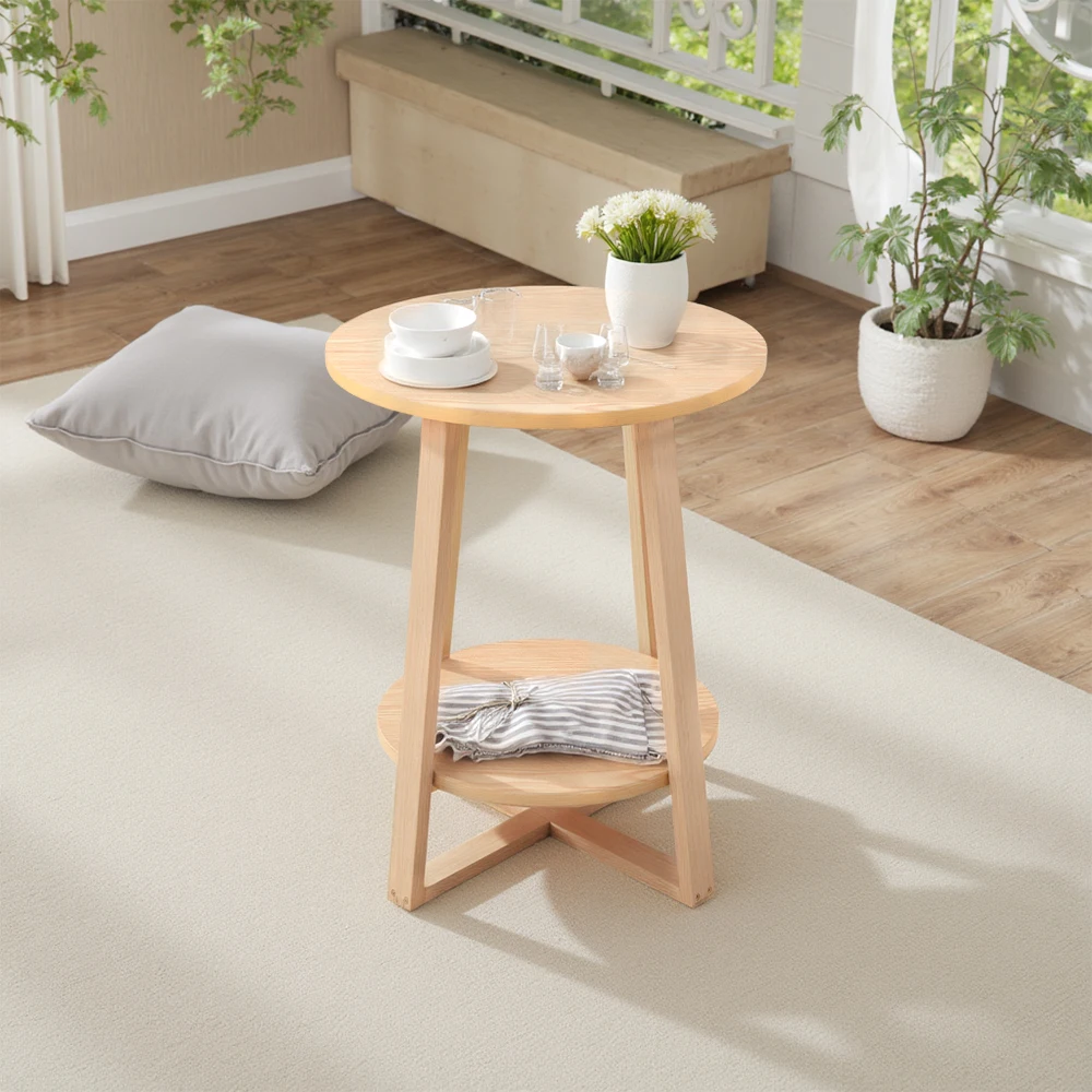 【Breeins】2-Tier Round Wooden Coffee Side Table