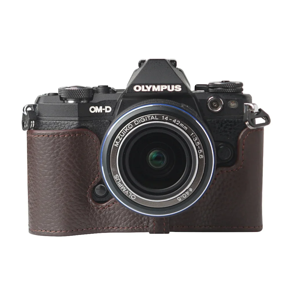 For OLYMPUS OM-D E-M5 Mark II Case Genuine Real Leather Half