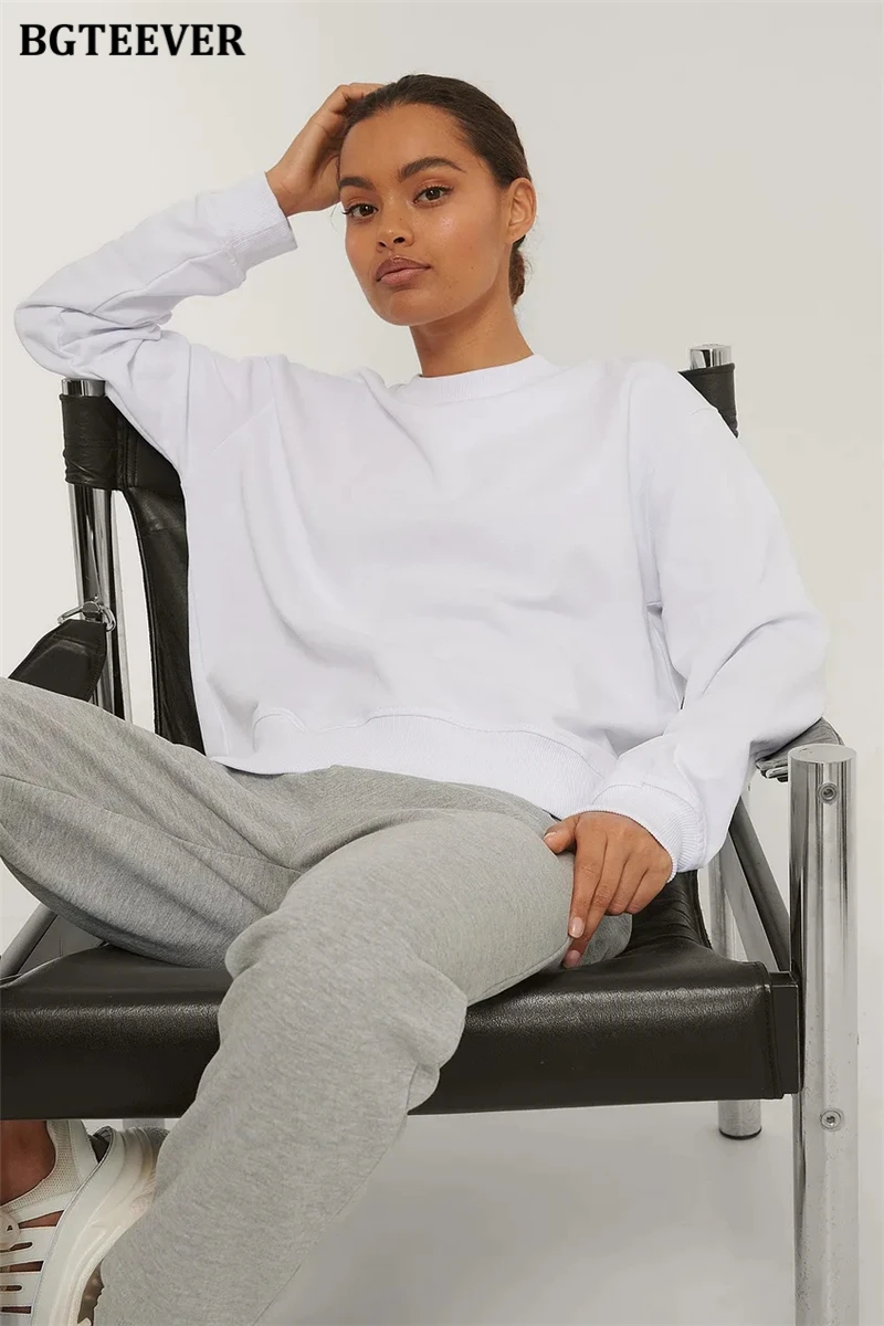 BGTEEVER Casual O-neck Loose Women Pullovers Spring Autumn Long Sleeve Basic Cotton Sweatshirts for Women