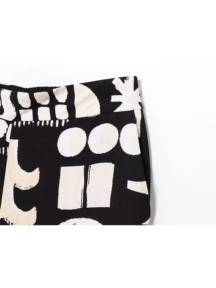 TFMLN Summer New Women's Print Pant Suit Casual Commuter Half Sleeve Double Breasted Suit Coat Straight Pants 2025 Fashion Sets