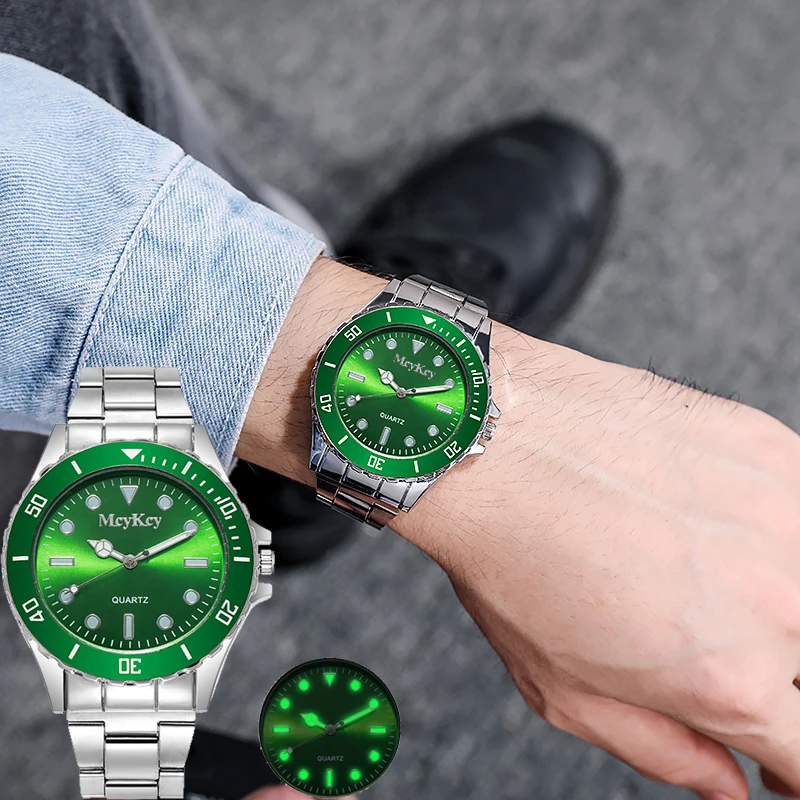 New High Quality Men Watch Green Luminous Fashion Watches Present Red Clock stainless steel Life Waterproof Top Gifts Wristwatch