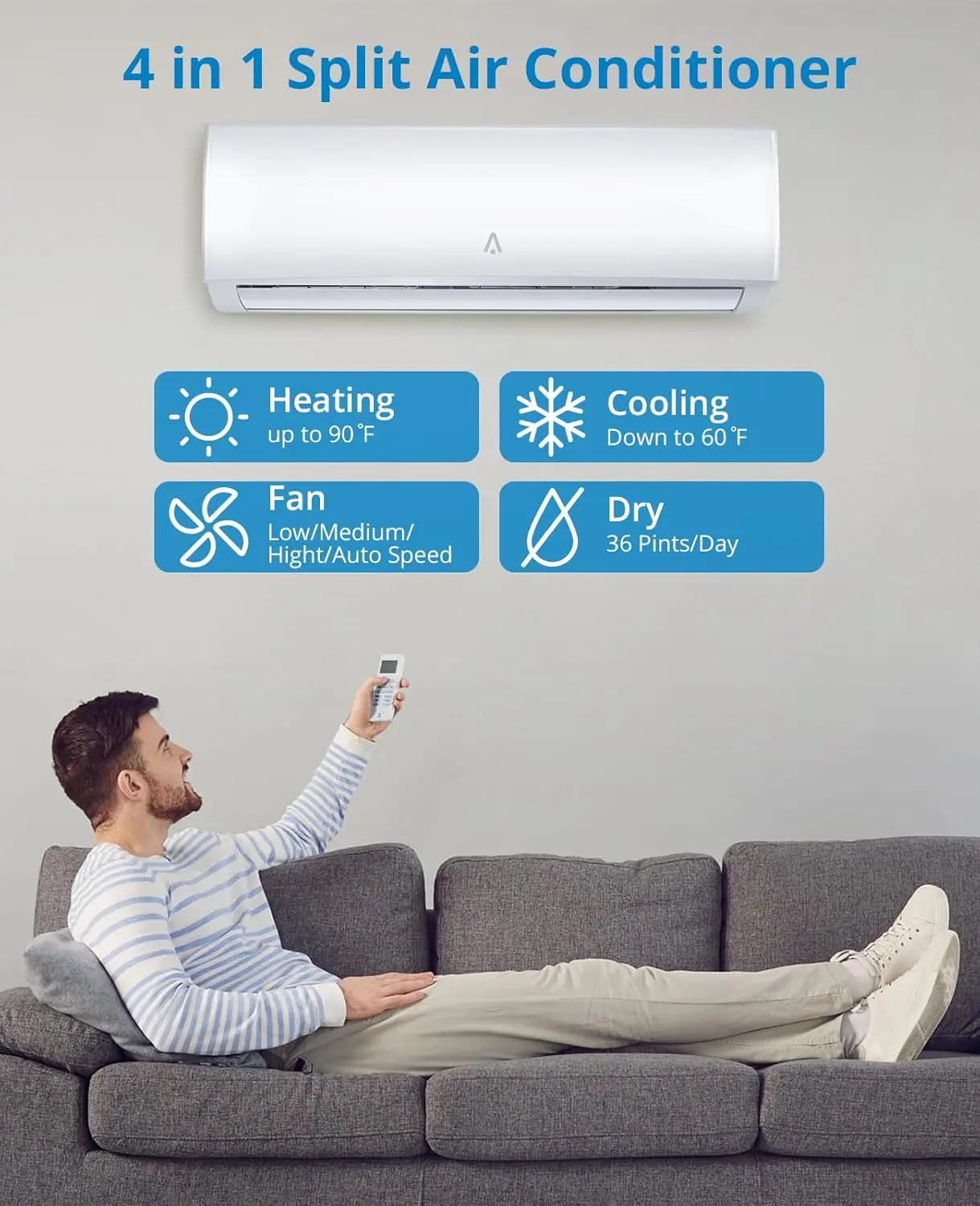 12000BTU Smart Air Conditioner System 19 SEER2 Split Inverter AC W/ Pre-Charged Heat Pump Installation Kit WiFi Remote Control 3