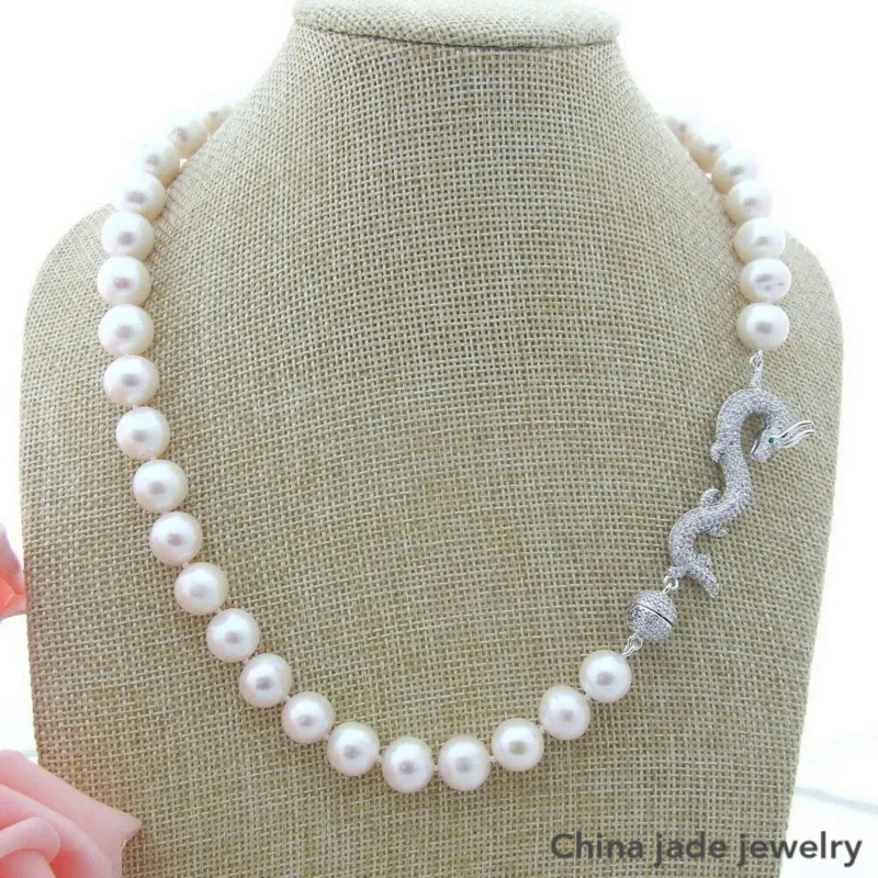 

Натуральное ожерелье 8-9 мм, Белое Круглое жемчужное ожерелье с микроинкрустацией из циркония ручной работы, модные ювелирные украшения