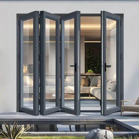 DN Tempered Glass Bifold Doors Aluminium Frame Folding Patio Outdoor Sliding Folding Door Aluminum Vertical Bi Doors