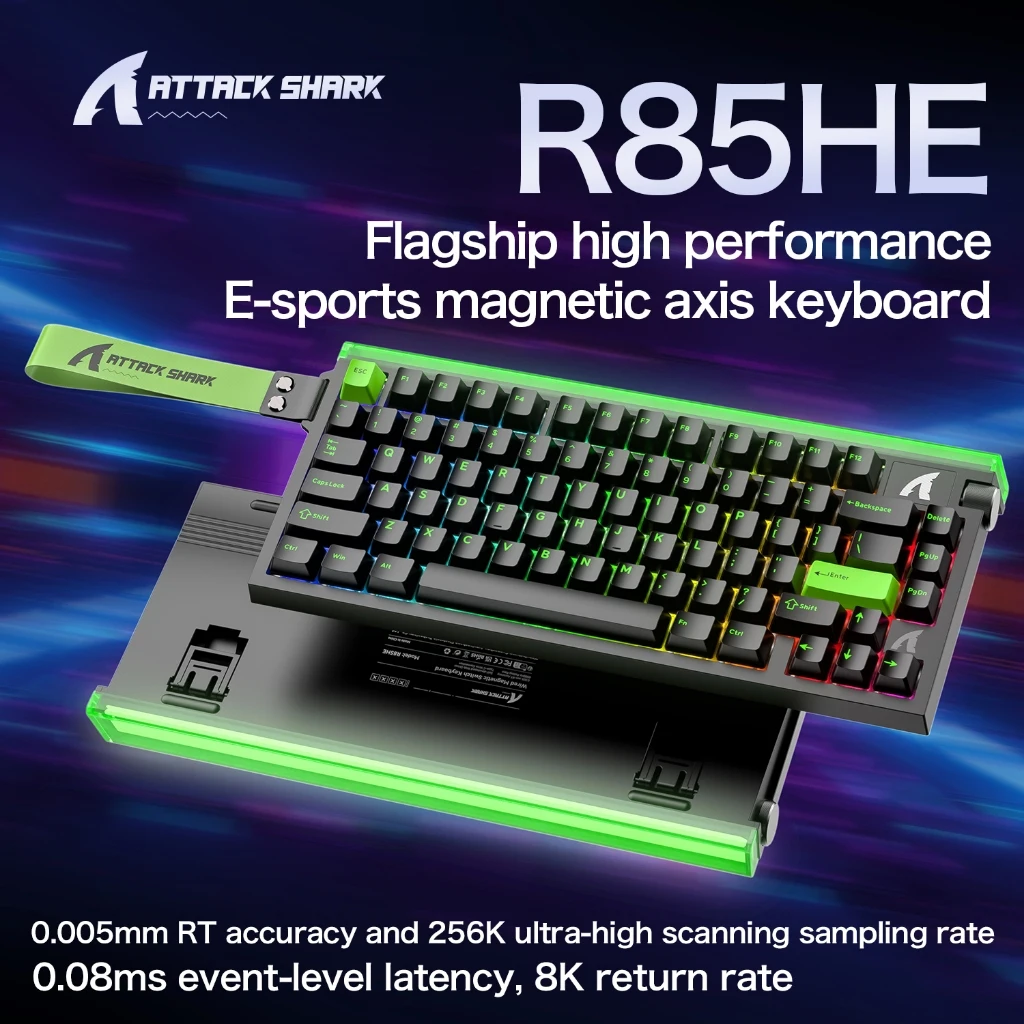 ATTACK SHARK R85HE 마그네틱 축 게이밍 유선 키보드 8KHz 속도 0.005mm RT 정밀도 조절 가능 5중 방음 충전재 RGB