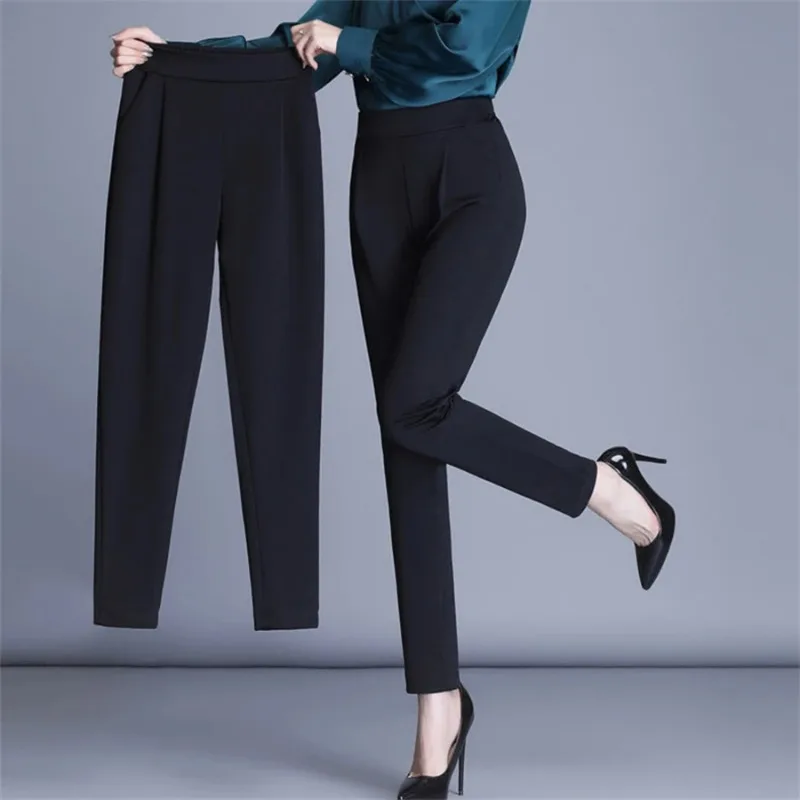 Korean Office Striped Pencil Pants Elegant Korean Spodnie 4xl Broek Women Casual Slim Pantlones High Wasit Formal Harem Trousers