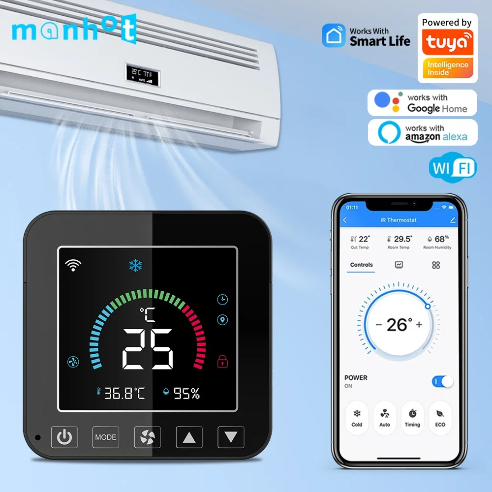 Tuya WiFi Thermostat Air Conditioner IR อุณหภูมิความชื้นอินฟราเรด Controller USB Power LCD หน้าจอสัมผัส Google Home Alexa 1