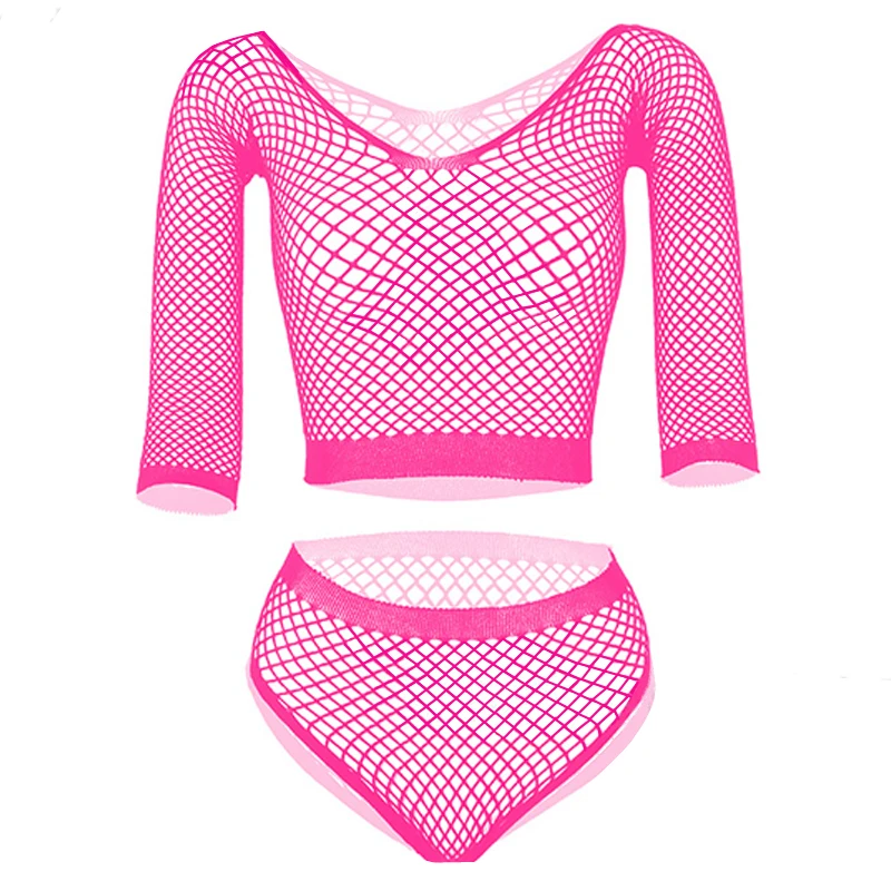Weibliche Lange Ärmel Fantasie Dessous Sets Babydoll Versuchung Stripper Kleidung Sexy Frauen Bikini Plus Größe Fishnet_voghion.com