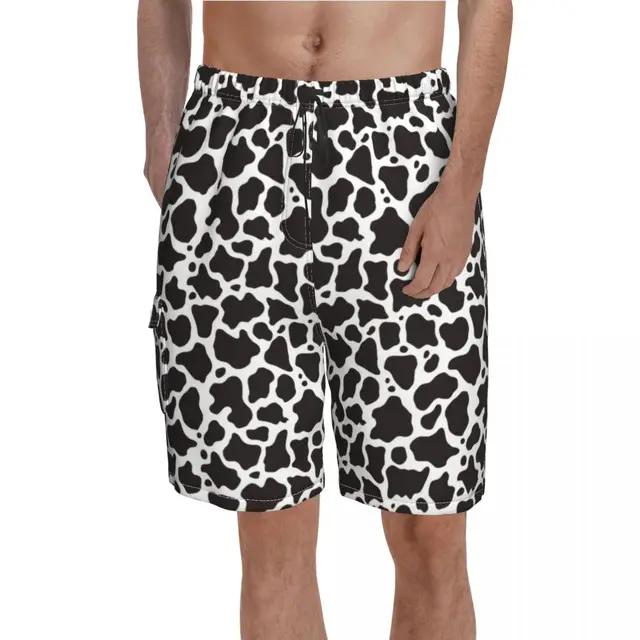 Animal Print Board Shorts Black White 