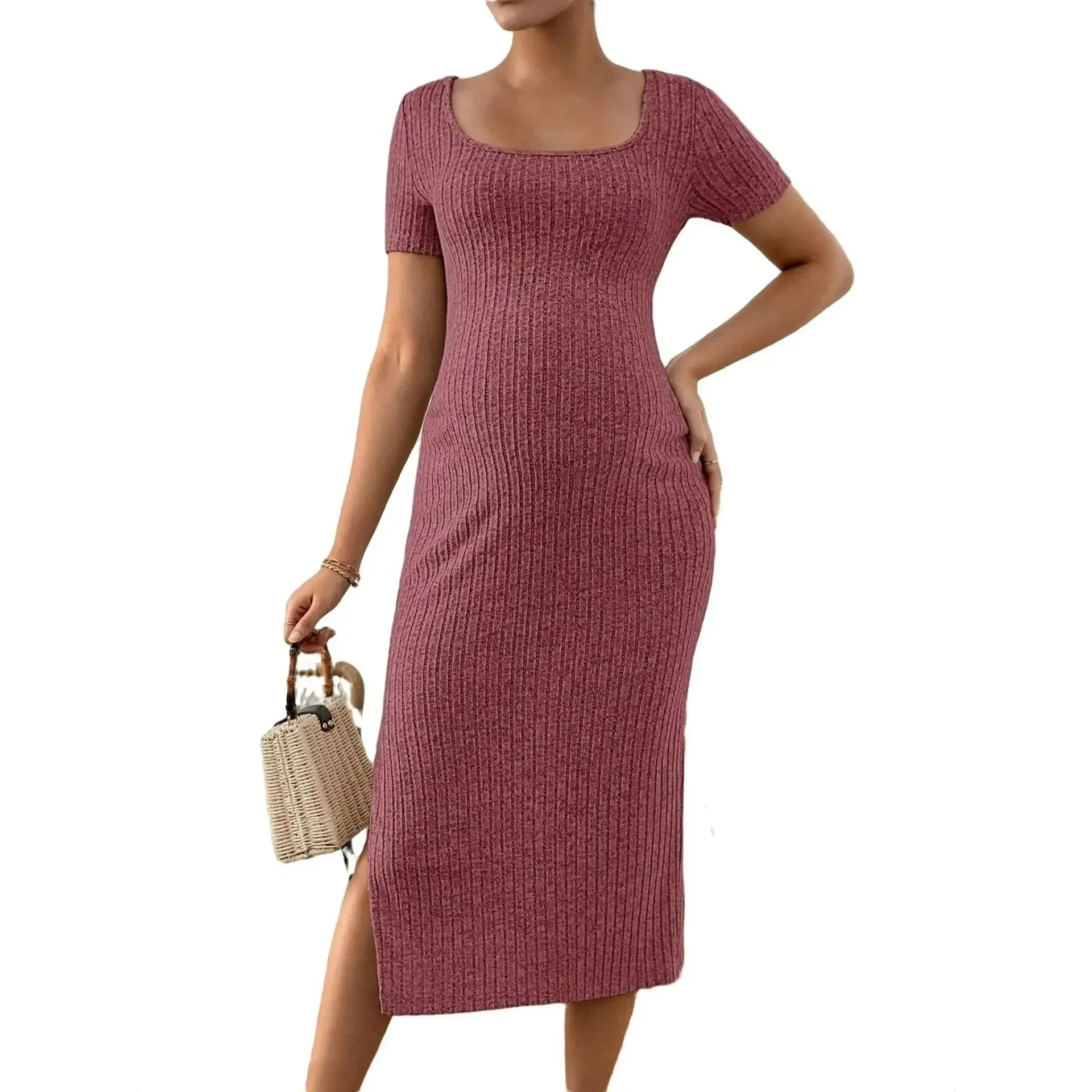 American Fashion Casual Strickkleid Sommer schlank eine Linie Seite spaltet Kleidung für schwangere Frauen 24ss y2k Jugend Schwangerschaft – Detail 18