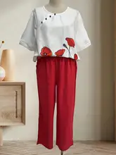  Two Piece Outfits Clothes Women Spring Printed Blouse and Wide Leg Pants Suit Female Loose Sets Elegant Office Lady 