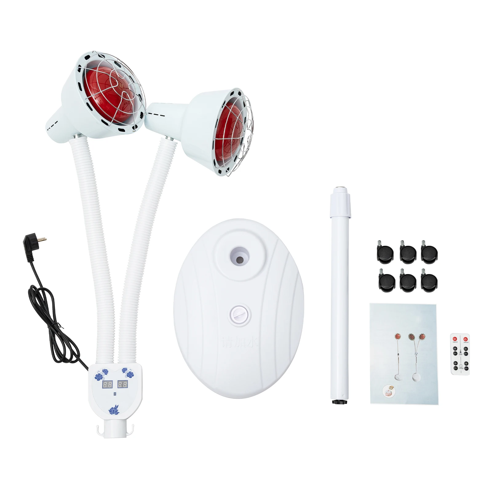 Red Light Lamp Dual Head 275W 0-115℃ Infrared Pedestal Lamp with 4 Wheels Infrared Heating Lamp for Beauty Salon Salon Home