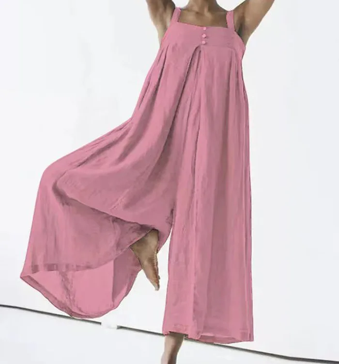 

Cotton Solid Jumpsuit Women Summer Wide Leg Overalls Pants Summer Sleeveless Loose Rompers