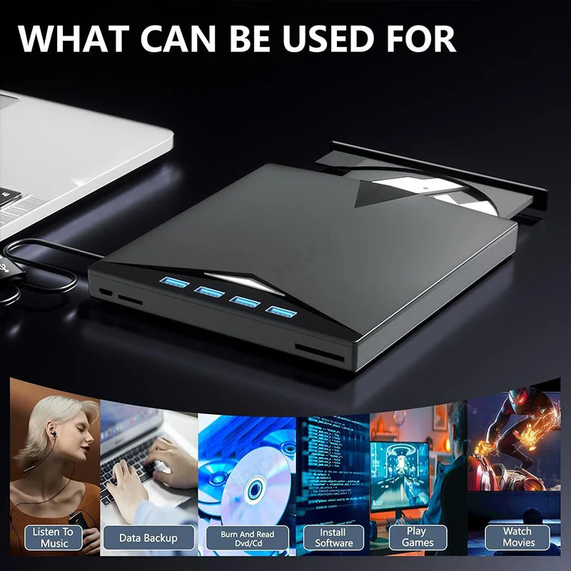 외장 DVD CD RW 광학 드라이브, 휴대용 DVD 버너, USB 3.0 SD TF 카드 슬롯 CD 플레이어 라이터, 노트북 PC 윈도우용