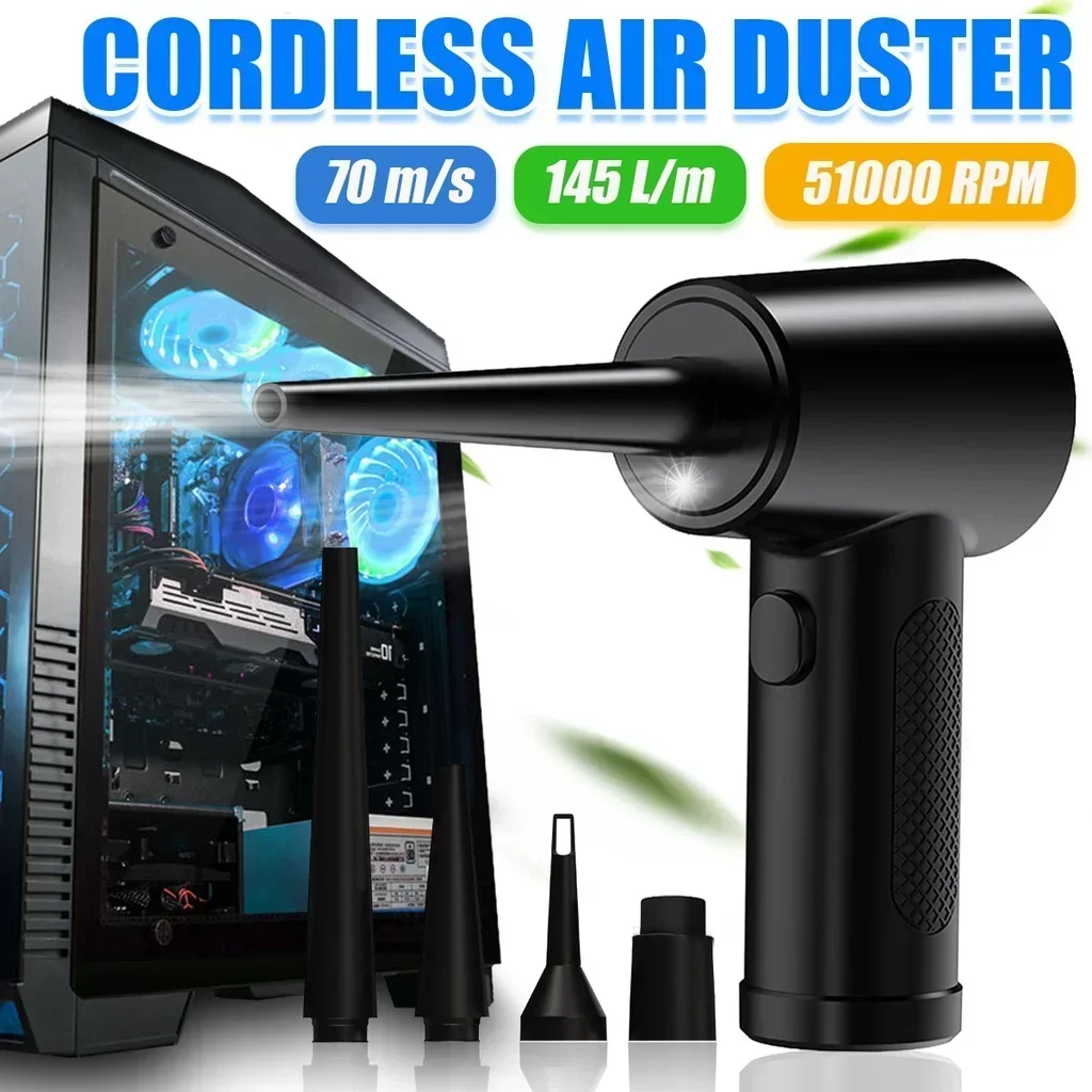컴퓨터 키보드용 압축 공기 먼지털이, USB 충전 미니 전기 무선 PC 자동차 클리너 무선 공기 송풍기, 51000 RPM