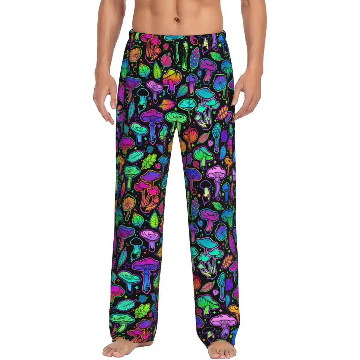 

Custom Print Men's Psychedelic Magic Rainbow Mushrooms Pajama Pants Mysterious Boho Sleepwear Sleep Lounge Bottoms with Pockets