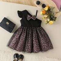 Girls 2025 Kids Fashion Streetwear Summer Sleeveless With Bow Leopard  Shoulderless Princess Dresses For 1-6Y Children Clothes
