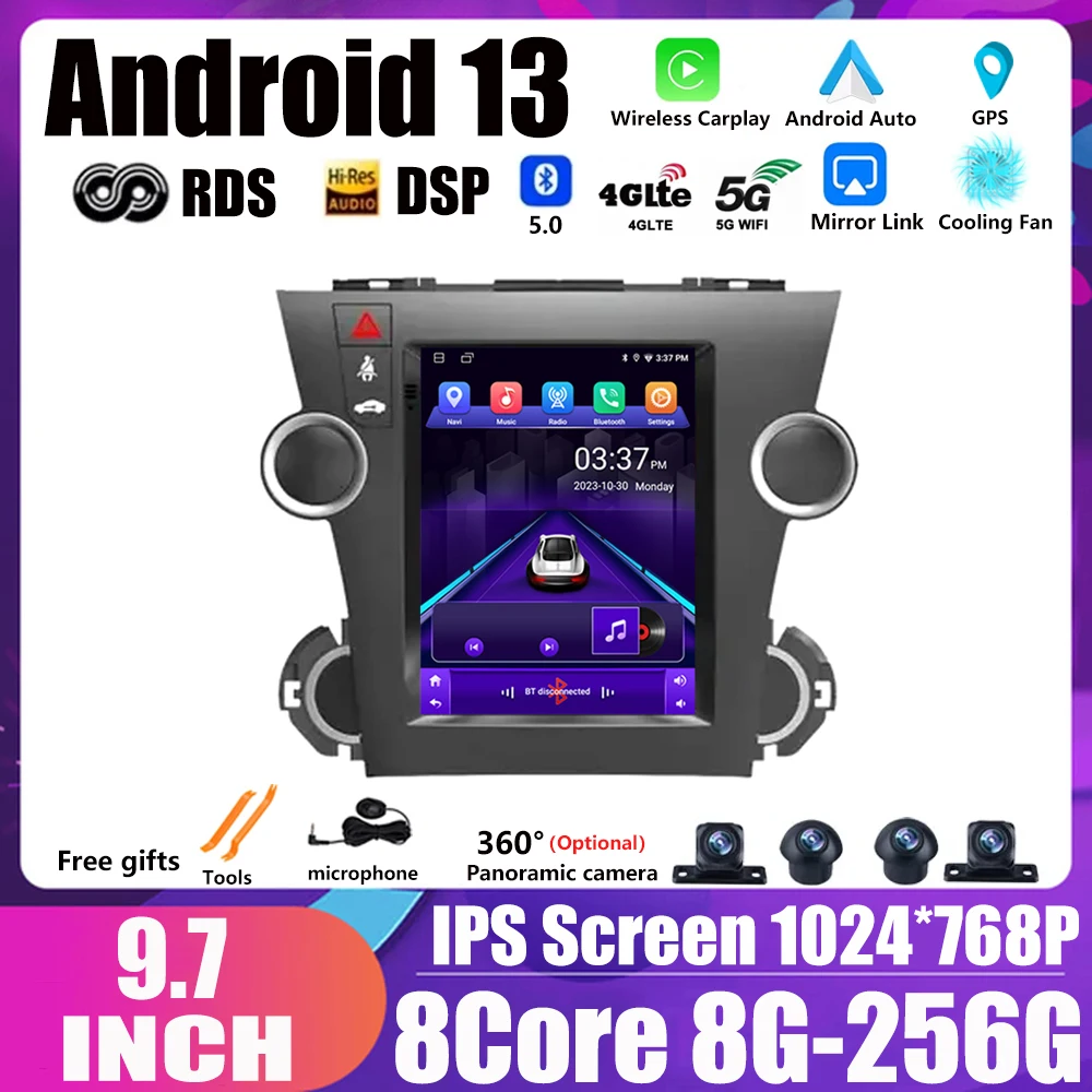 

Для Toyota Highlander 2009-2014, вертикальный экран, навигация GPS, автомобильный мультимедийный радиоплеер, 9,7 дюймов, Wi-Fi, BT, Интеллектуальный аудиоплеер