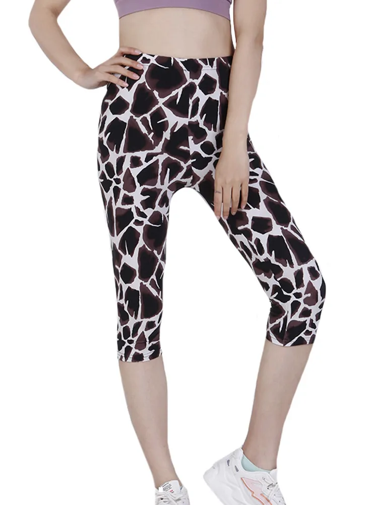 

YGYEEG Capris Leggings Women Fitness Print High Waist Summer Short Fashion Elastic Mid-calf Length Push Up Gym Yoga Clothing