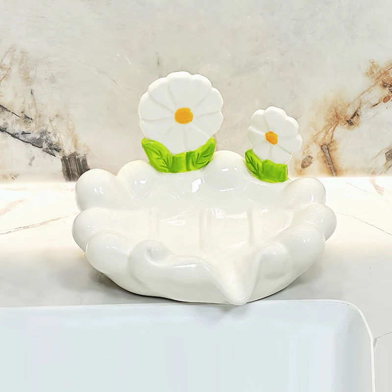 Creative Ceramic Soap Box Light luxury Cute Flower Shaped Soap Dishes Home Bathroom Kitchen Supplies, Bathroom storage rack, 1Pc