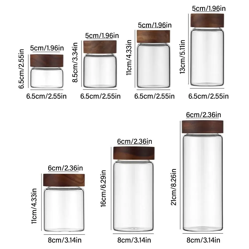 Glass Transparent Acacia Wood Containers With Lids Storage Tank Storage Pots Sealed Can Split Bottle Spice Jars 5