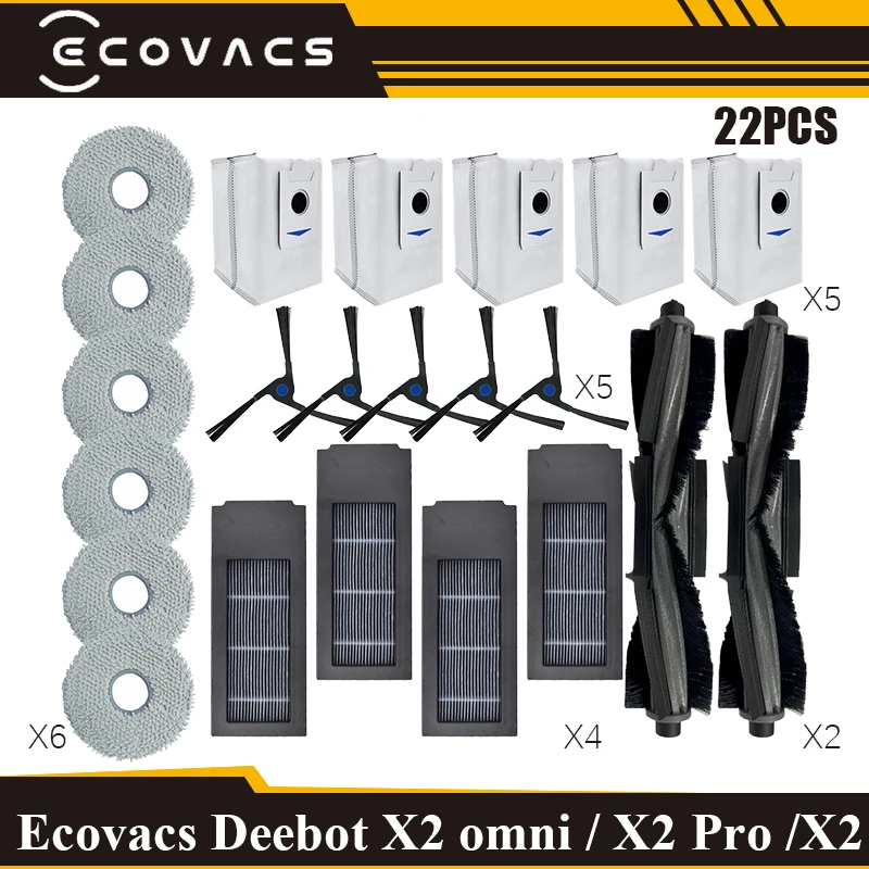ECOVACS Kit Di Manutenzione Per DEEBOT X2 OMNI / X2 COMBO: Spazzola In Gomma, Spazzole Laterali E Filtri Antibatterici (Ricambi Originali) - 3