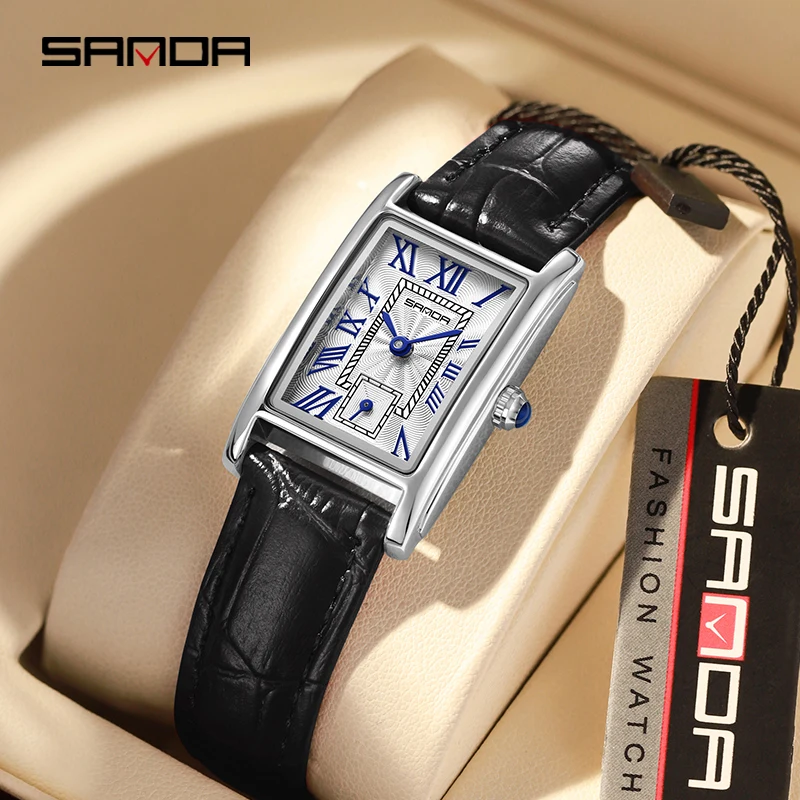 SANDA 1116 Elegant Design Rectangle Dial Waterproof Quartz Watch for Women Luxury All-match Girls Wristwatch Shockproof Relogio