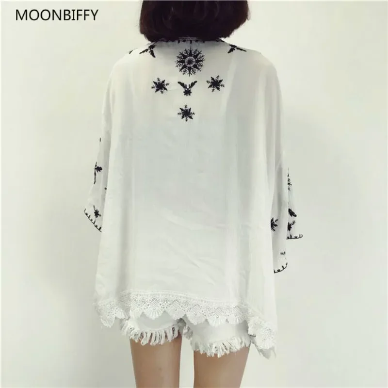 Maternity Ethnic Boho Kimono Cardigan Vintage Floral Embroidery Cardigan Girl Red Black White Cardigans Maternity Women Summer