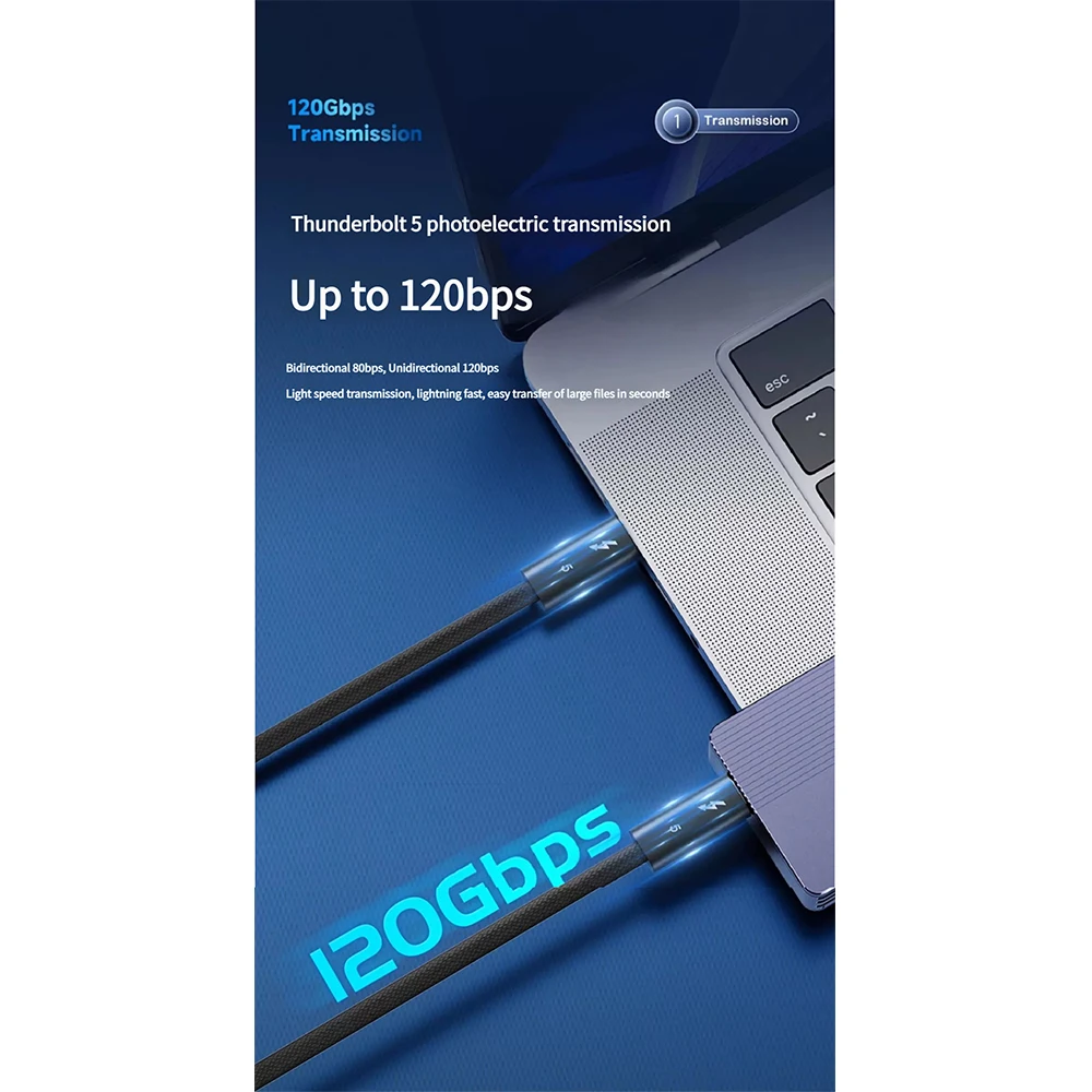 Premium Thunderbolt 5 Cable: Ultra-Fast 80Gbps Data, 240W Charging, 16K Video Output, Type-C Connectivity