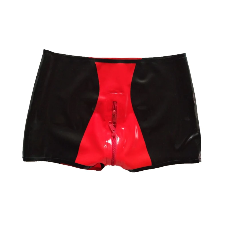 

Latex 100% Rubber Red and Black Boxer Shorts Handsome Underwear With Zipper Size XXS-XXL