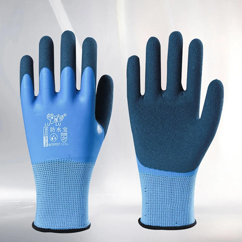 Wonder Grip Latex Waterproof Work Gardening Protective Gloves Nylon Blue Coldproof