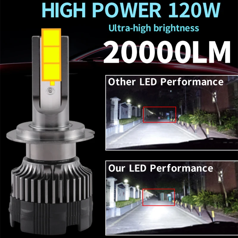 CarHaedlight H4 LED H7 H1 H8 H9 H11 9005 9006 HB3 4500K 3000K 6500K 8000K 25000K السيارات الضباب ضوء 120W 20000LM 12V LED لمبات