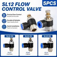 5PCS SL Type Pneumatic Speed Regulating Valve - 12mm Tube 1/4" 3/8" 1/2"  Thread Throttle Fitting Air Hose Quick Connectors 1