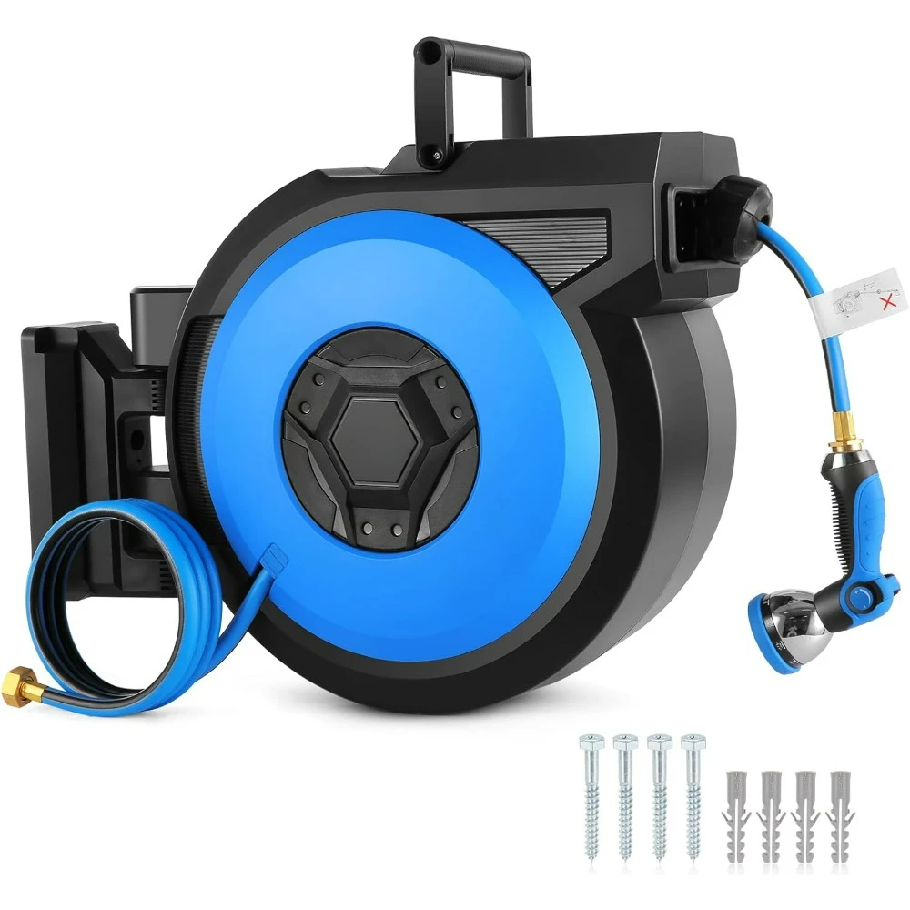 

Retractable Garden Hose Reel, 1/2" x 131FT Heavy Duty Hose Reel Wall Mount, with 10- Function Sprayer Nozzle,180°Swivel Bracke