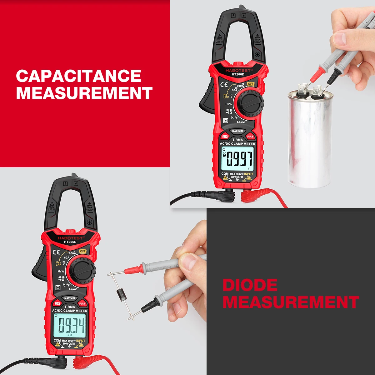 Digital Clamp Meter Multimeter Pinza Amperimetrica True RMS High Precision Capacitance NCV Ohm Hz Tester