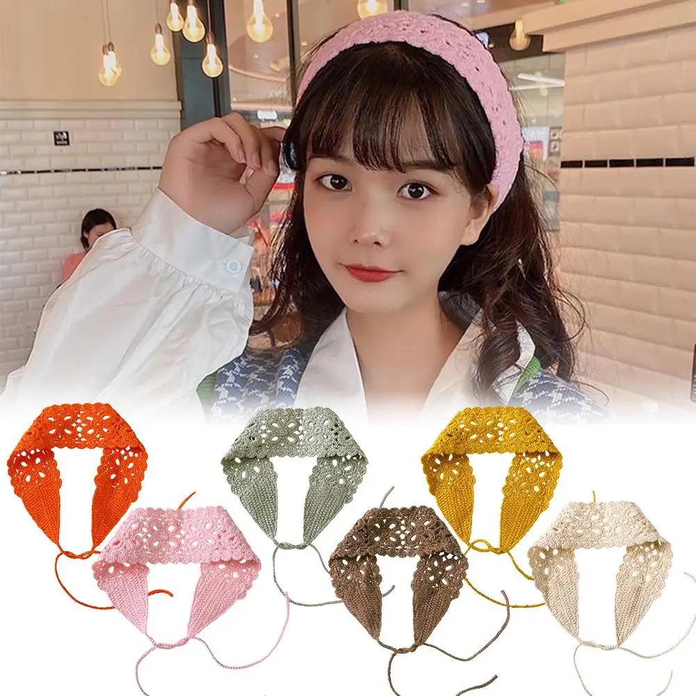 

Pastoral Flower Hollow Knitted Headband Vintage Fashion Hair Scarf For Women Holiday Elastic Hairbands Fashion Hair Accesso Q7F2