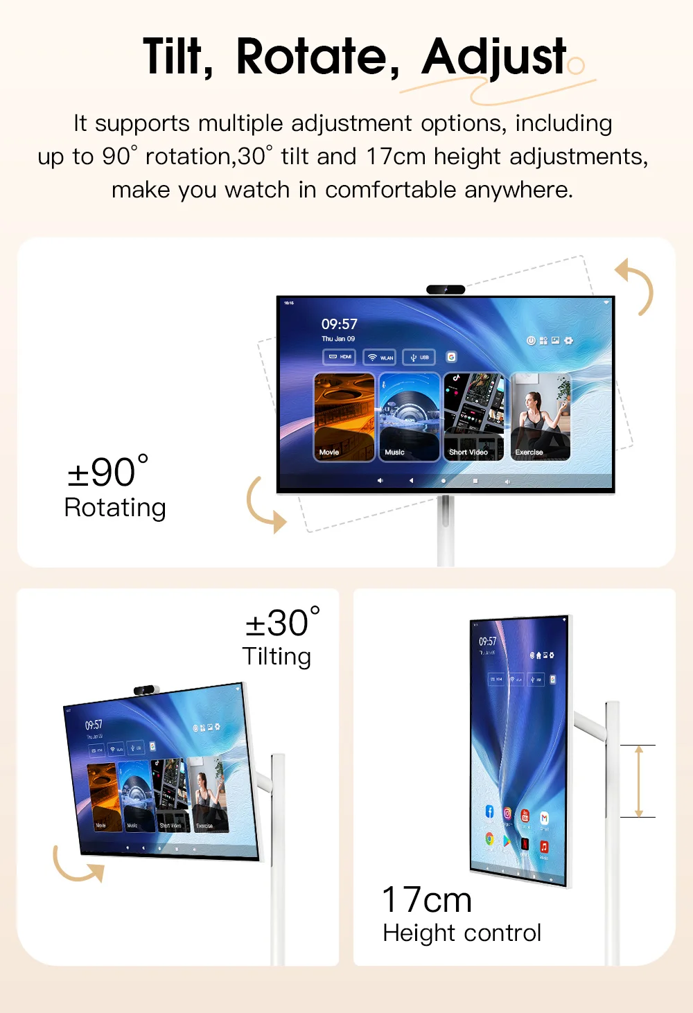 32 Inch 128GB Portable Smart TV 13MP Camera with Remote Control Android OS Full