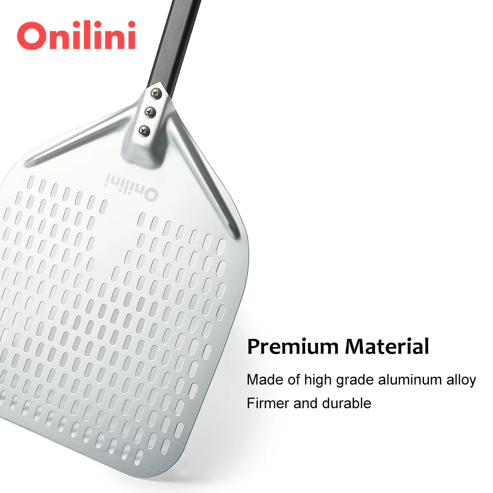 14/13/12 inch & 9 inch Stainless Steel Pizza Peel Set Perforated Pizza Shovel Commercial Paddle 56"Long Handle Onilini