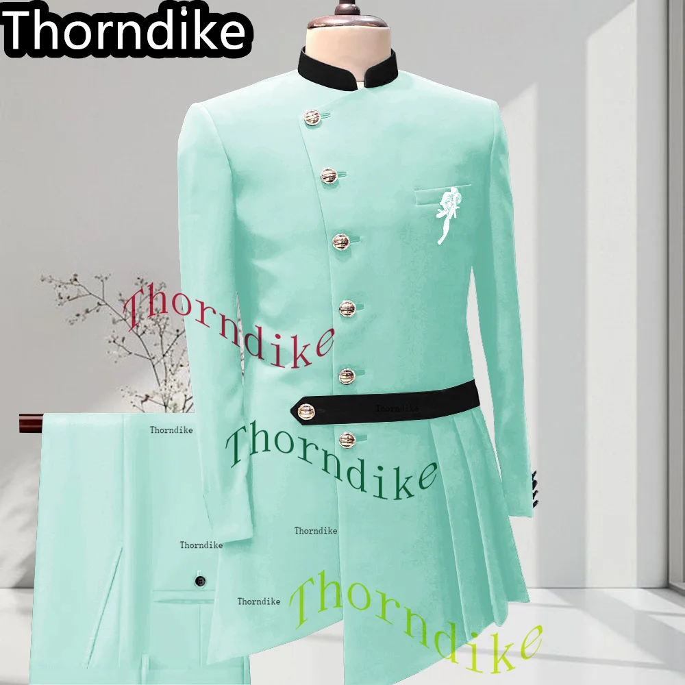 Thorndike Casual Men Suit 2 Pieces Light Blue Affrica Wedding Suits For Men Made Blazer Dress Groom Tuxedo Jacket Pants